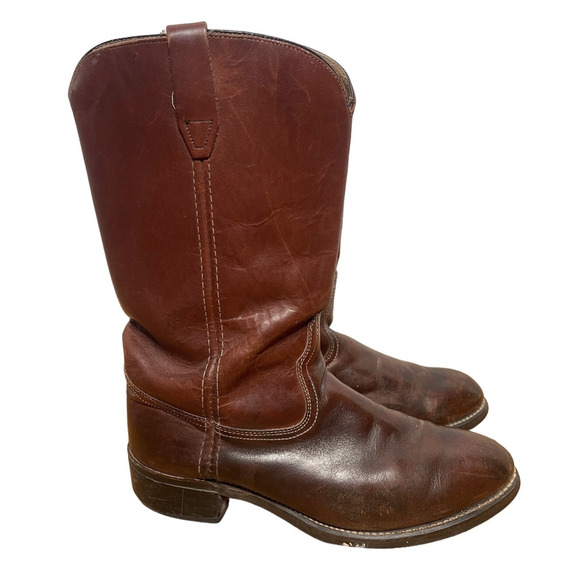 Acme Mens 9.5 Vintage 1970s Wellington Brown Leather Cowboy Western Work Boots - Picture 1 of 7